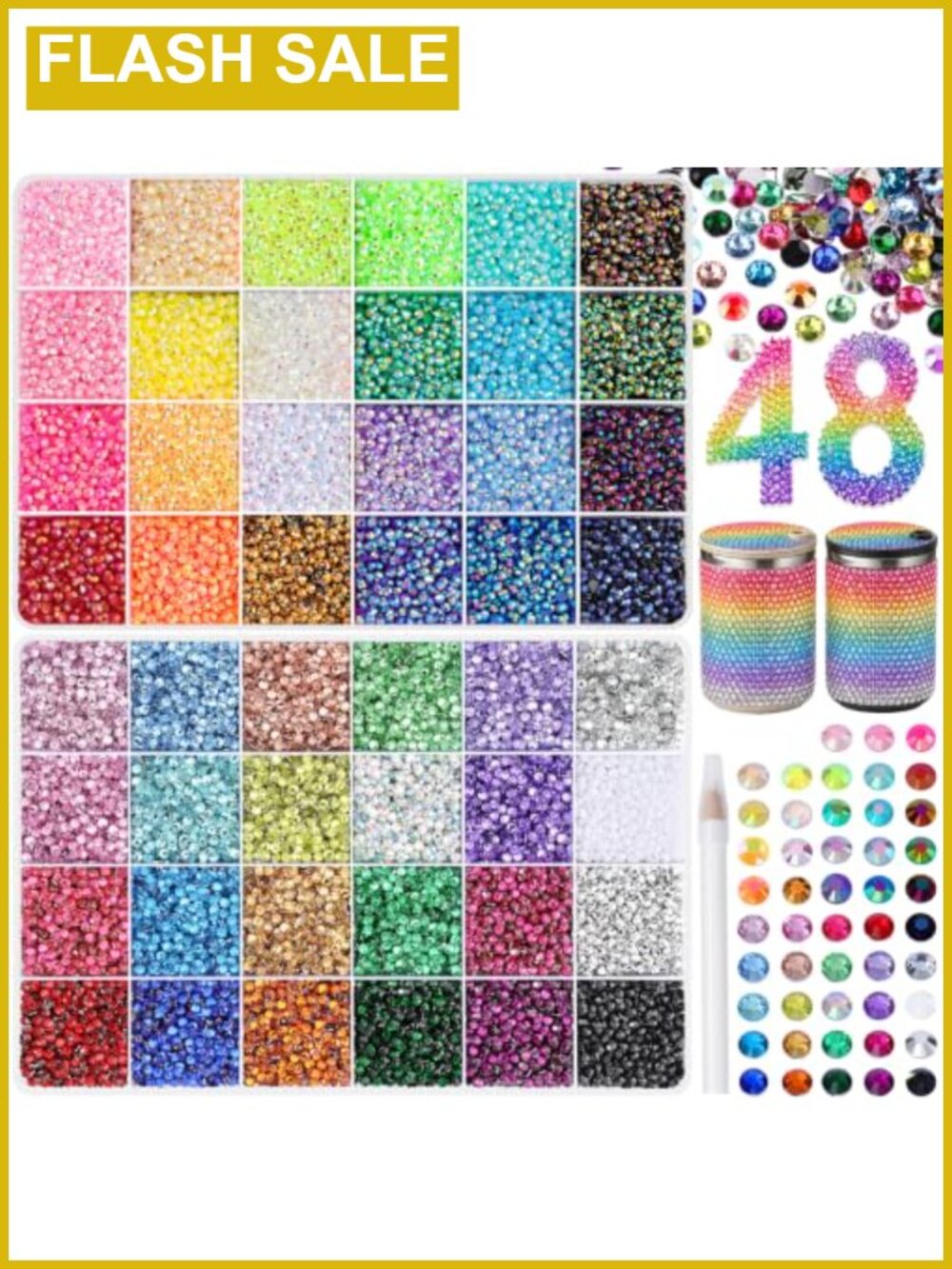 Resin Flatback Rhinestones 3mm 48 Colors Bedazzling Kit with Pickup Pen